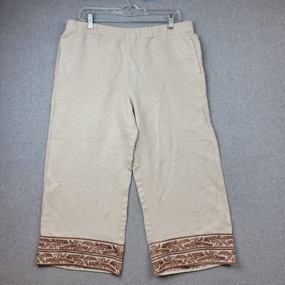 J Jill Pants‎ Womens Medium Petite Linen Blend Cropped Embroidered Hem WTP24882 - Picture 2 of 16